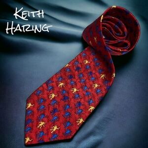 Keith Haring 100% Silk Dancing Dog Pattern Men's Tie